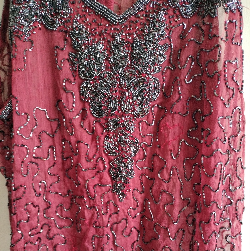 Red beaded sheer vintage tank size medium